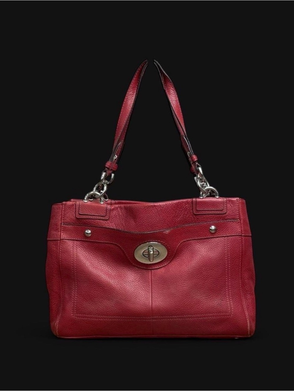 Coach Red Leather Turn-Lock Shoulder Tote